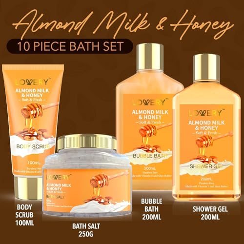 Gift Basket for Women - 10 Pc Almond Milk & Honey Beauty & Personal Care Set