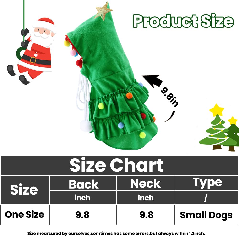 Vellibring Cat Christmas Outfit Green Pet Cloak with Hat with Star