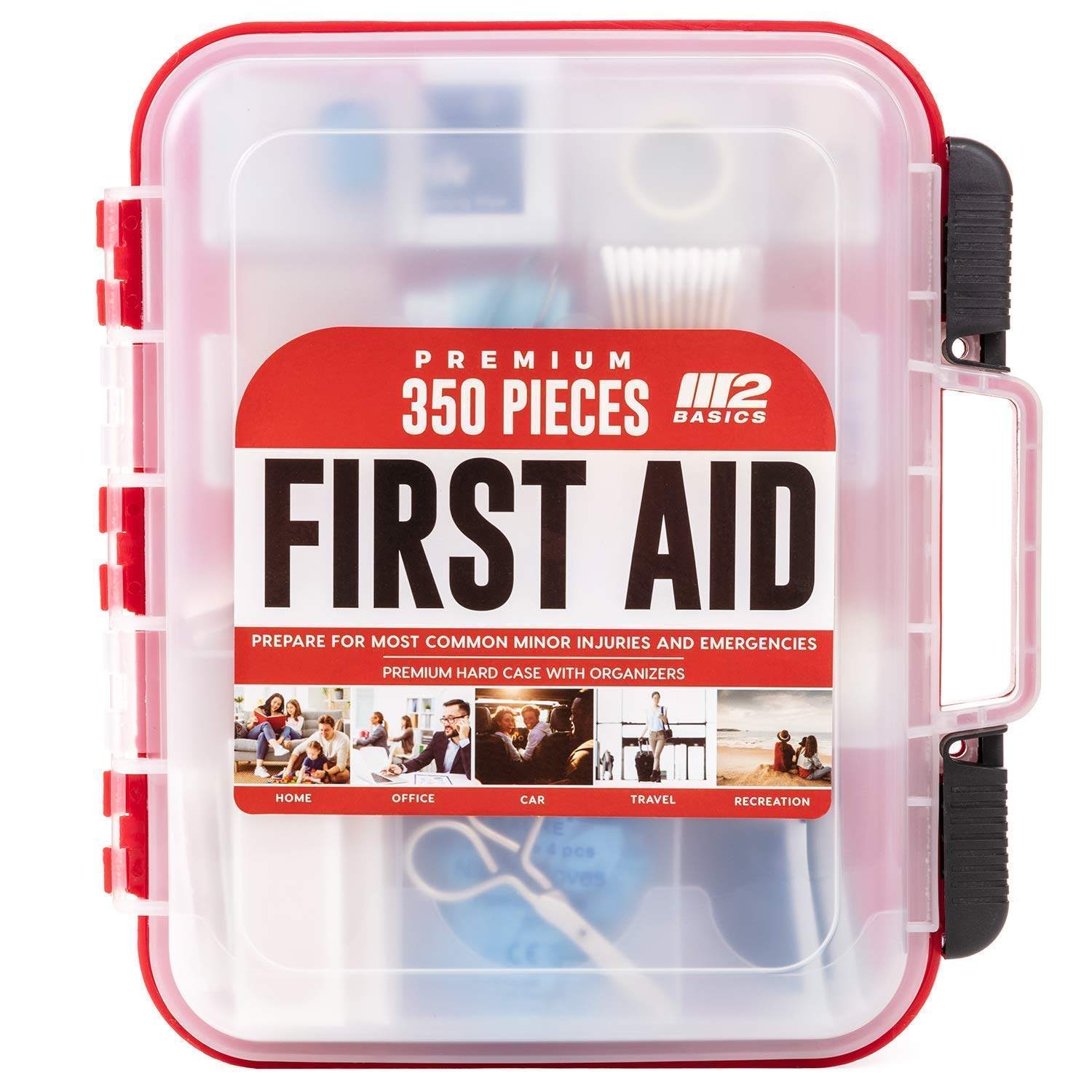 M2 BASICS Professional 350 Piece First Aid Kit | Hard Case, Dual Layer