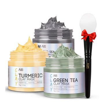 ANAI RUI Turmeric Clay Mask - Green Tea Clay Mask - Dead Sea Minerals Mud Mask,