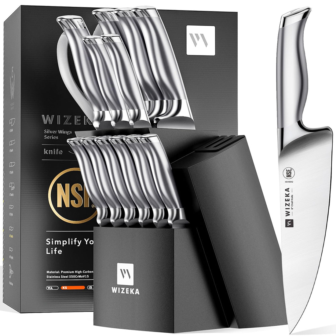 Kitchen Knife Set with Block, Dishwasher Safe 15 Pcs Professional Chef Knife