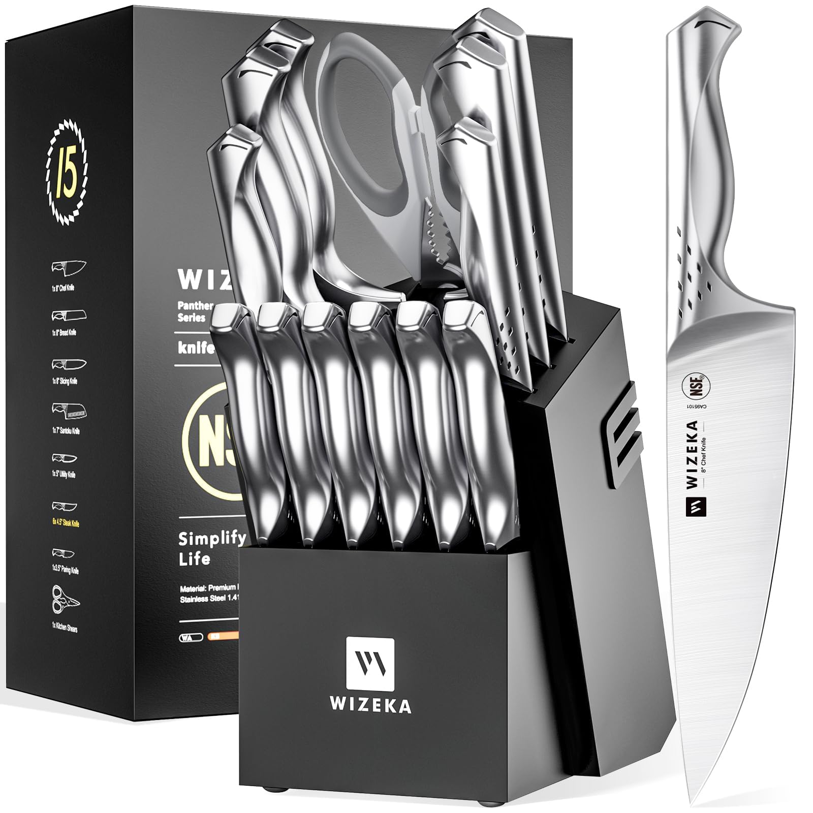 Kitchen Knife Set with Block, Dishwasher Safe 15 Pcs Professional Chef Knife