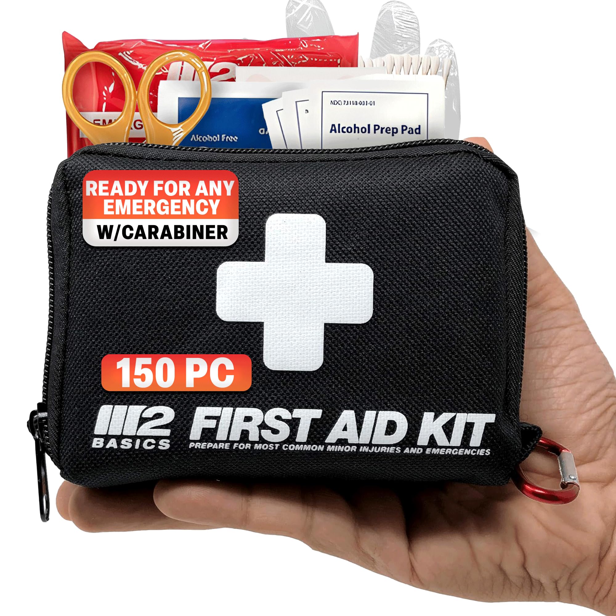 M2 BASICS All-Purpose 150 Piece First Aid Kit | Small First Aid Kit for Car, Travel