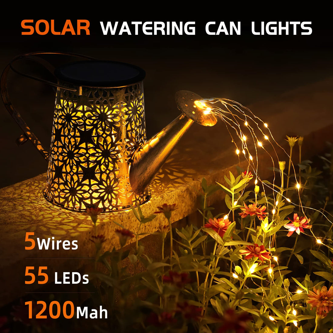 Otdair Solar Watering Can with Lights, Outdoor Garden Decor Waterproof